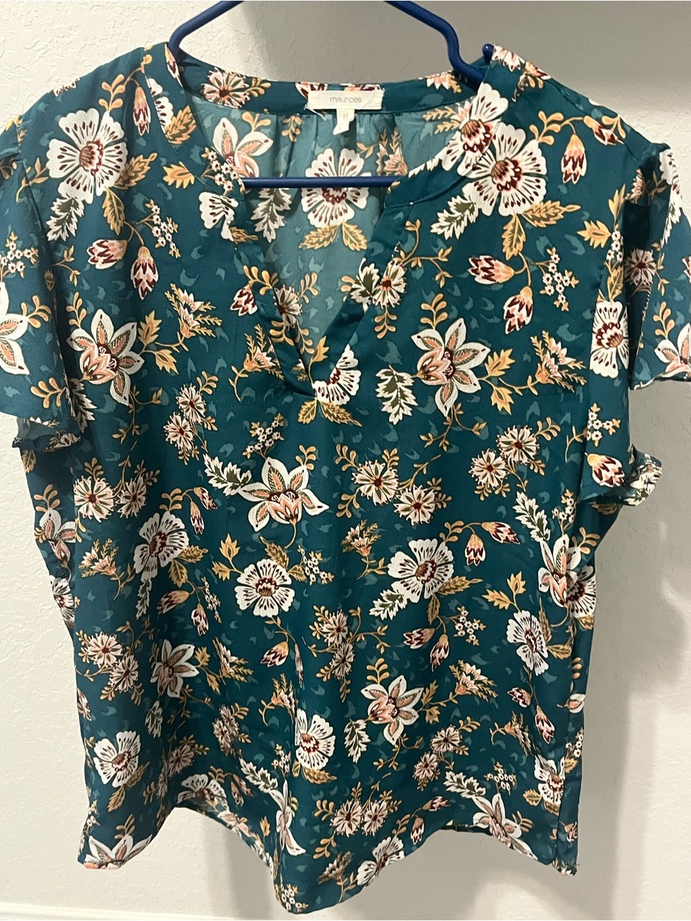 Green Floral Short-Sleeve Blouse